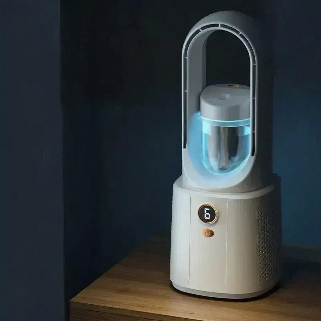 Ventilateur Sans Pale Moderne Silencieux avec Brumisation et Éclairage de Nuit